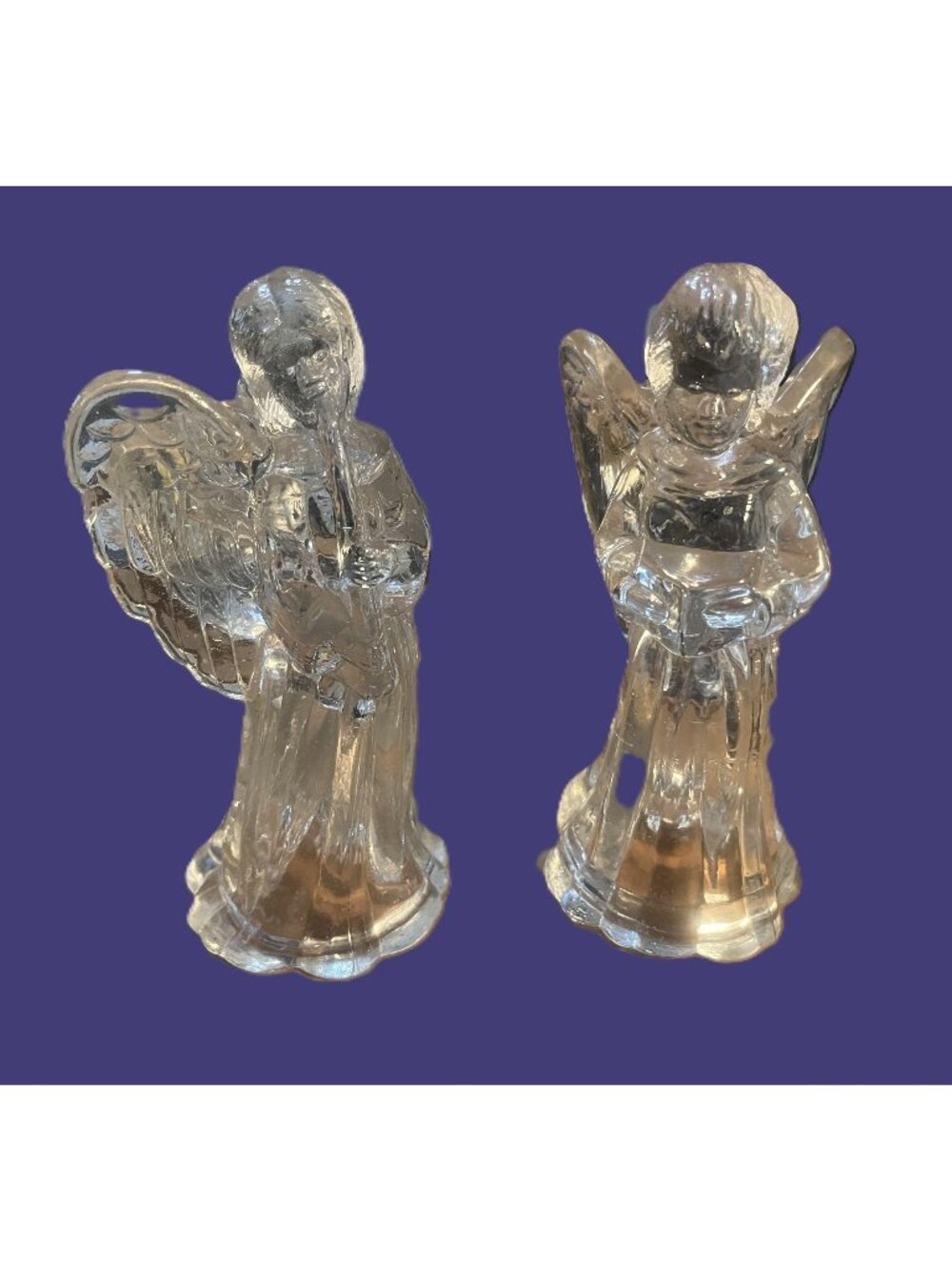 Vintage Pressed Glass Angel Candle Holder Figurines